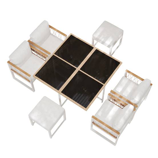 Salon de jardin acier et corde pour terrasse repas 6 places blanc et noir - ComfortXL Outdoor Living - Image 2