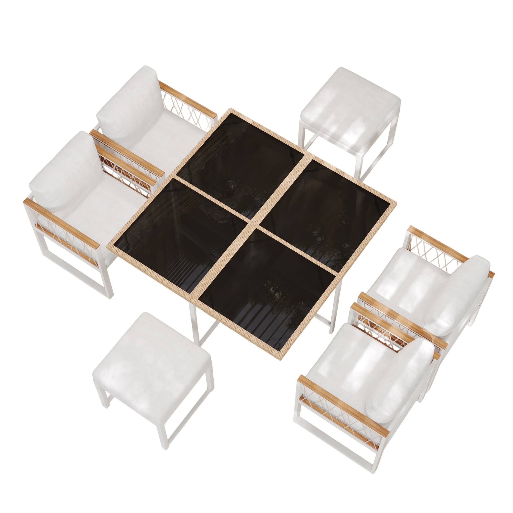 Salon de jardin acier et corde pour terrasse repas 6 places blanc et noir - ComfortXL Outdoor Living - Image 2