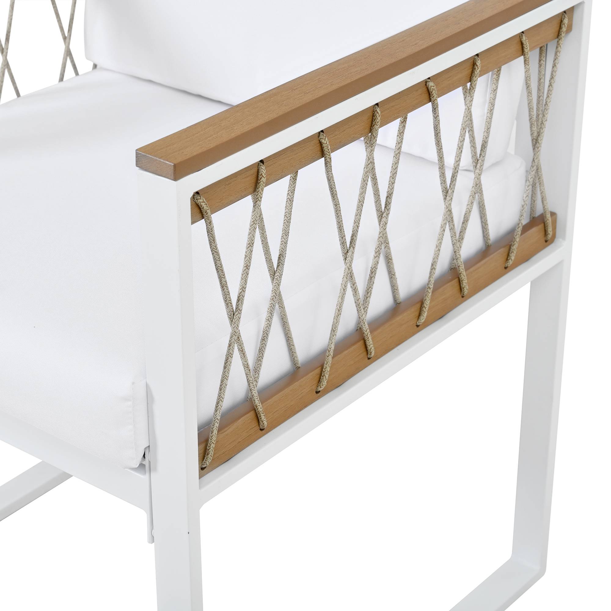 Salon de jardin acier et corde pour terrasse repas 6 places blanc et noir - ComfortXL Outdoor Living - Image 9
