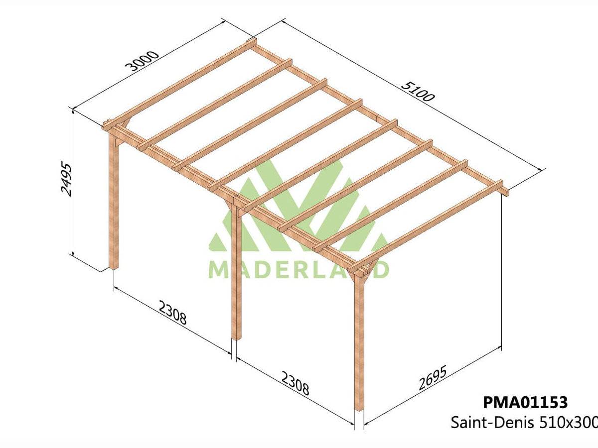 Pergola adossée en bois massif Saint-Denis 510 x 300 cm + 3 supports surélevés - Maderland - Image 2