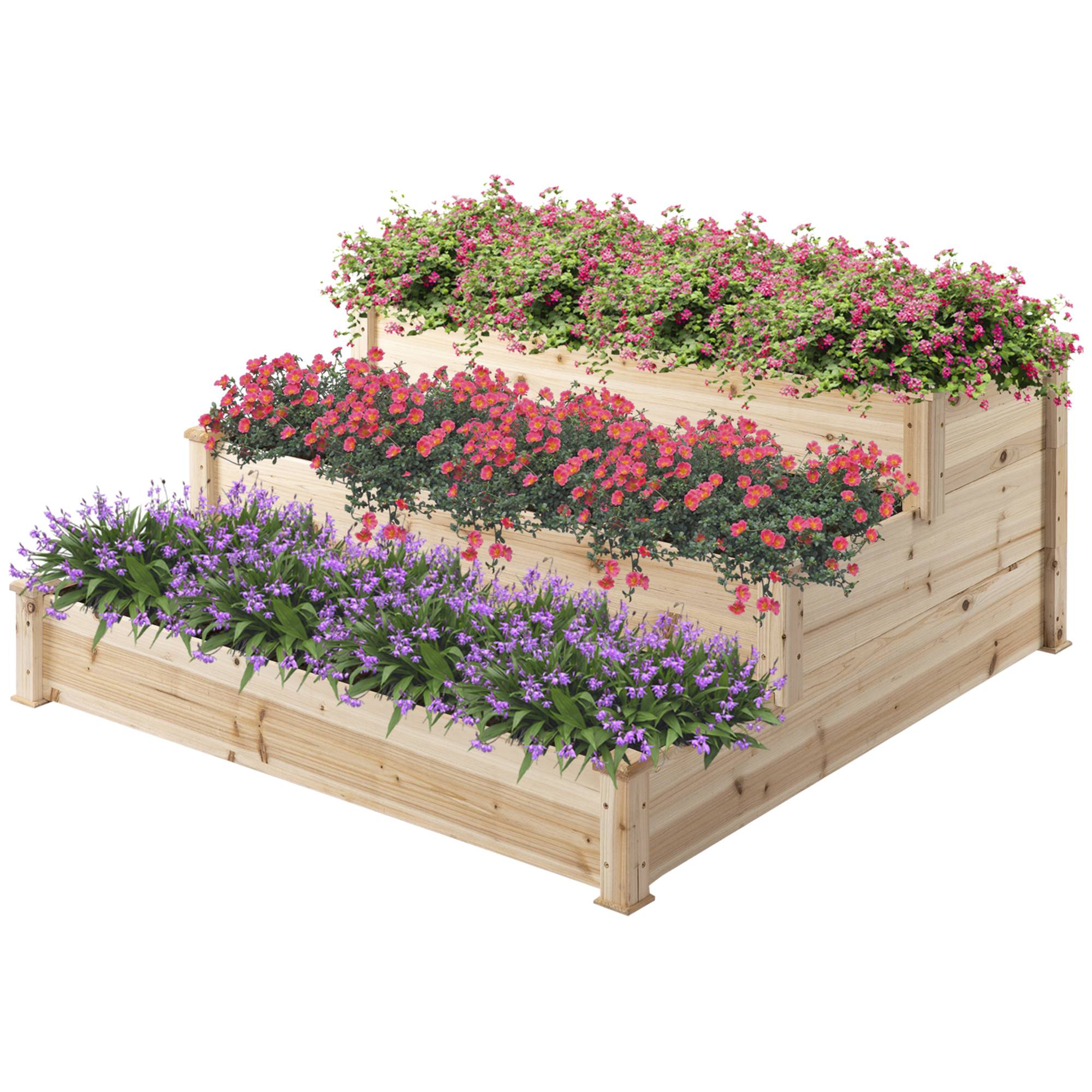 Sans Marque - Carré Potager jardin Bois massif Surélevé Escalier 3 Niveaux 120x120x56 cm effet Bois Naturel - Image 2