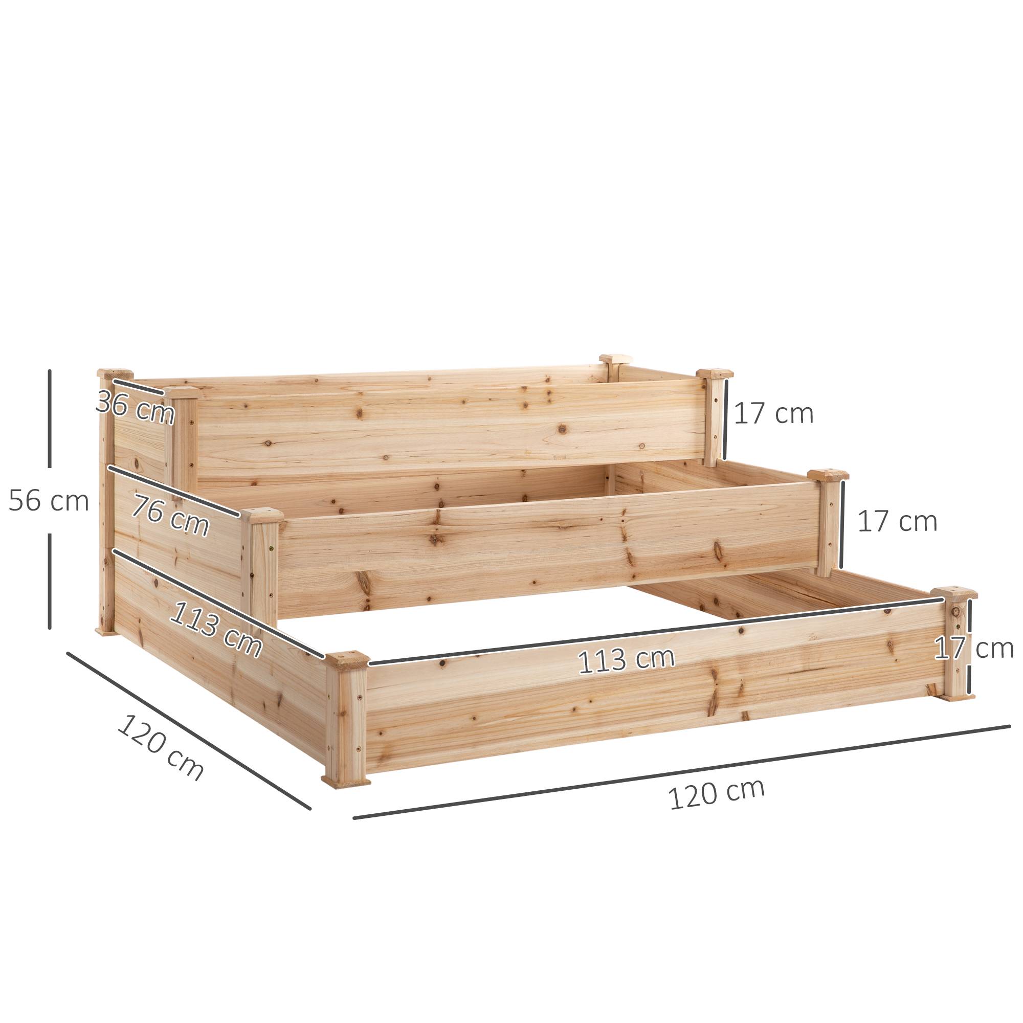 Sans Marque - Carré Potager jardin Bois massif Surélevé Escalier 3 Niveaux 120x120x56 cm effet Bois Naturel - Image 5