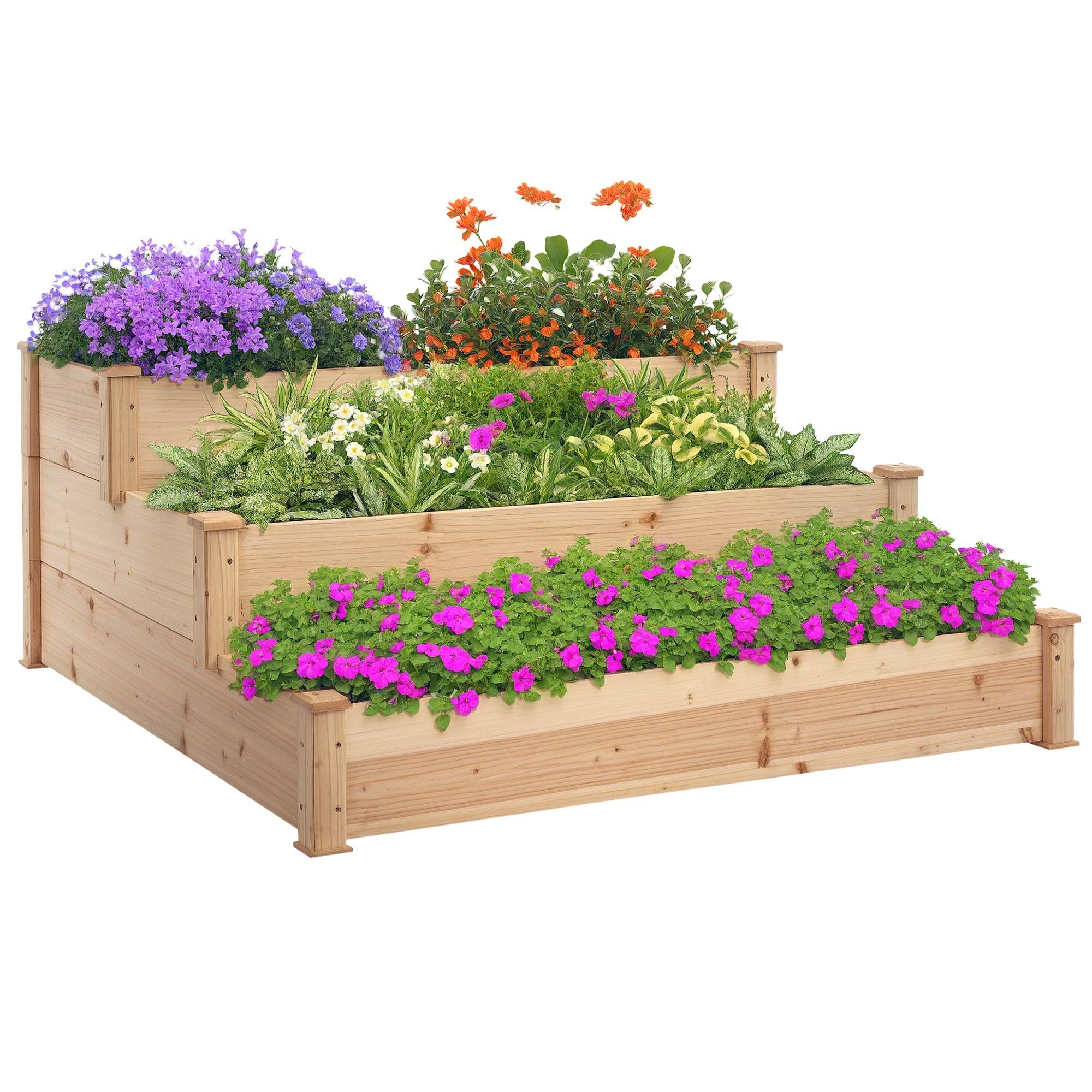 Sans Marque - Carré Potager jardin Bois massif Surélevé Escalier 3 Niveaux 120x120x56 cm effet Bois Naturel