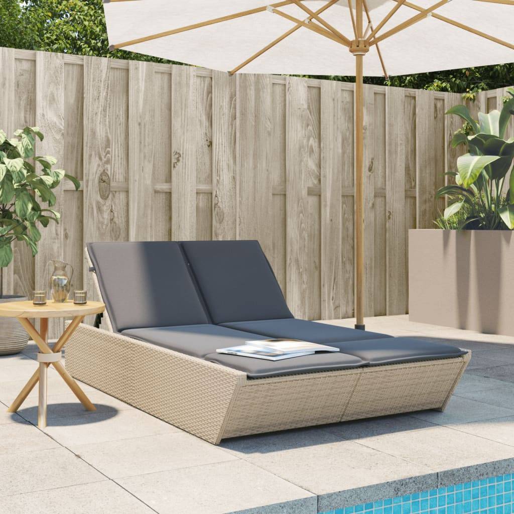 Maison Chic - Bain de soleil à 2 places - Transat - Chaise longue avec coussins beige résine tressée - MEUBLE PRO-JU6582 - Image 2