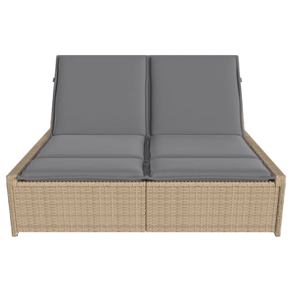 Maison Chic - Bain de soleil à 2 places - Transat - Chaise longue avec coussins beige résine tressée - MEUBLE PRO-JU6582 - Image 3