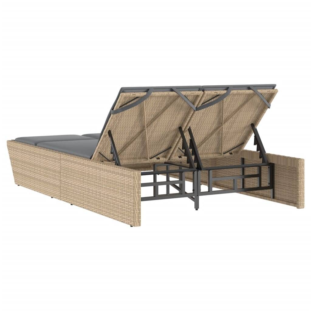 Maison Chic - Bain de soleil à 2 places - Transat - Chaise longue avec coussins beige résine tressée - MEUBLE PRO-JU6582 - Image 5