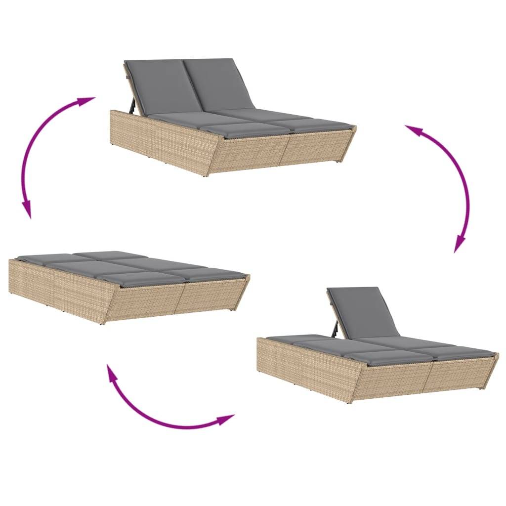 Maison Chic - Bain de soleil à 2 places - Transat - Chaise longue avec coussins beige résine tressée - MEUBLE PRO-JU6582 - Image 6