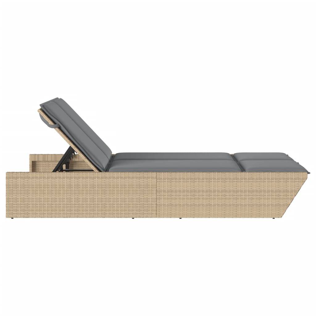 Maison Chic - Bain de soleil à 2 places - Transat - Chaise longue avec coussins beige résine tressée - MEUBLE PRO-JU6582 - Image 4