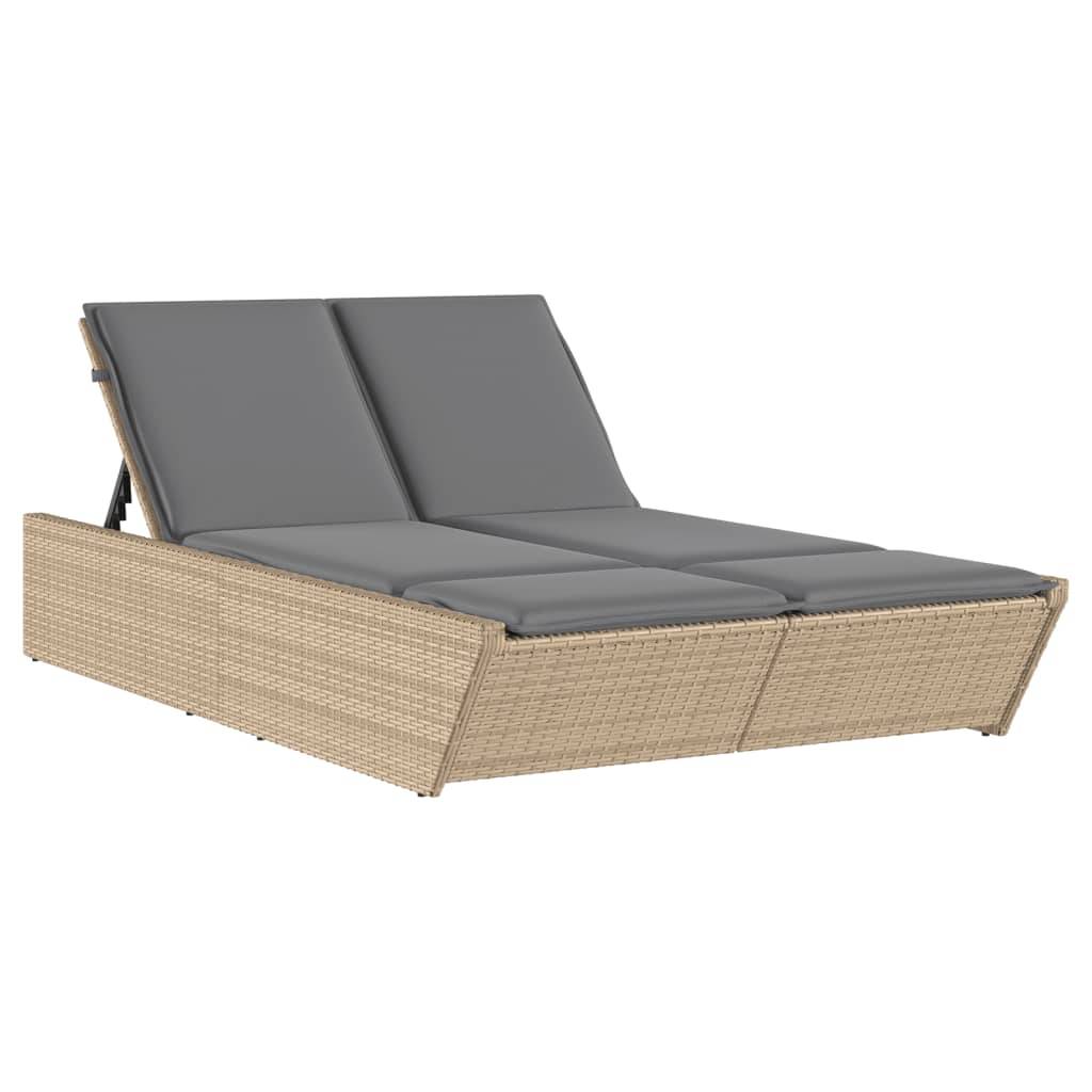 Maison Chic - Bain de soleil à 2 places - Transat - Chaise longue avec coussins beige résine tressée - MEUBLE PRO-JU6582 - Image 1