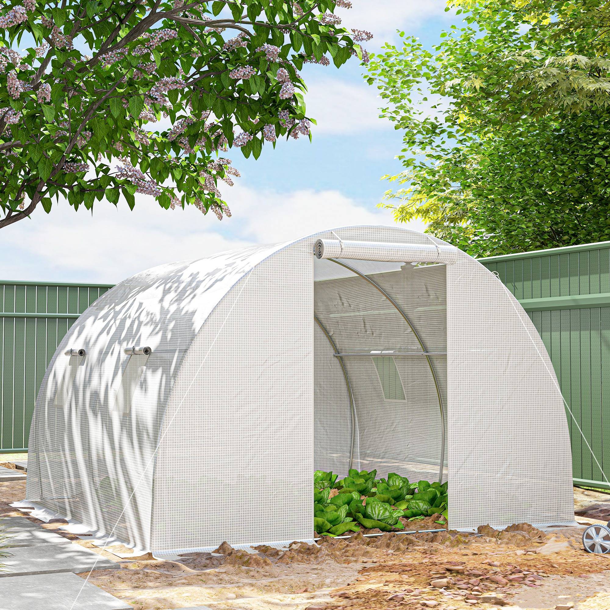 ComfortXL - Serre tunnel de jardin PE 3 x 3 x 2 m blanche 9 m² porte zippée 4 fenêtres - ComfortXL Outdoor Living - Image 4