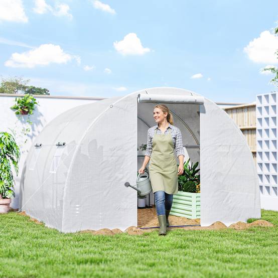 ComfortXL - Serre tunnel de jardin PE 3 x 3 x 2 m blanche 9 m² porte zippée 4 fenêtres - ComfortXL Outdoor Living - Image 10