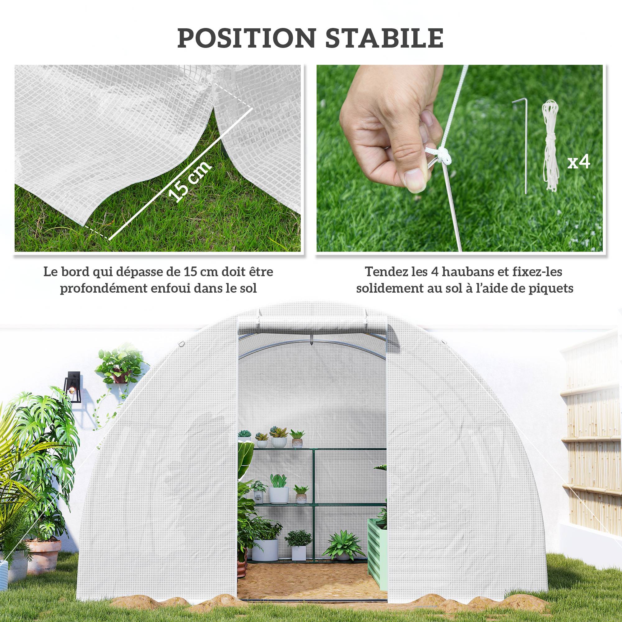 ComfortXL - Serre tunnel de jardin PE 3 x 3 x 2 m blanche 9 m² porte zippée 4 fenêtres - ComfortXL Outdoor Living - Image 7