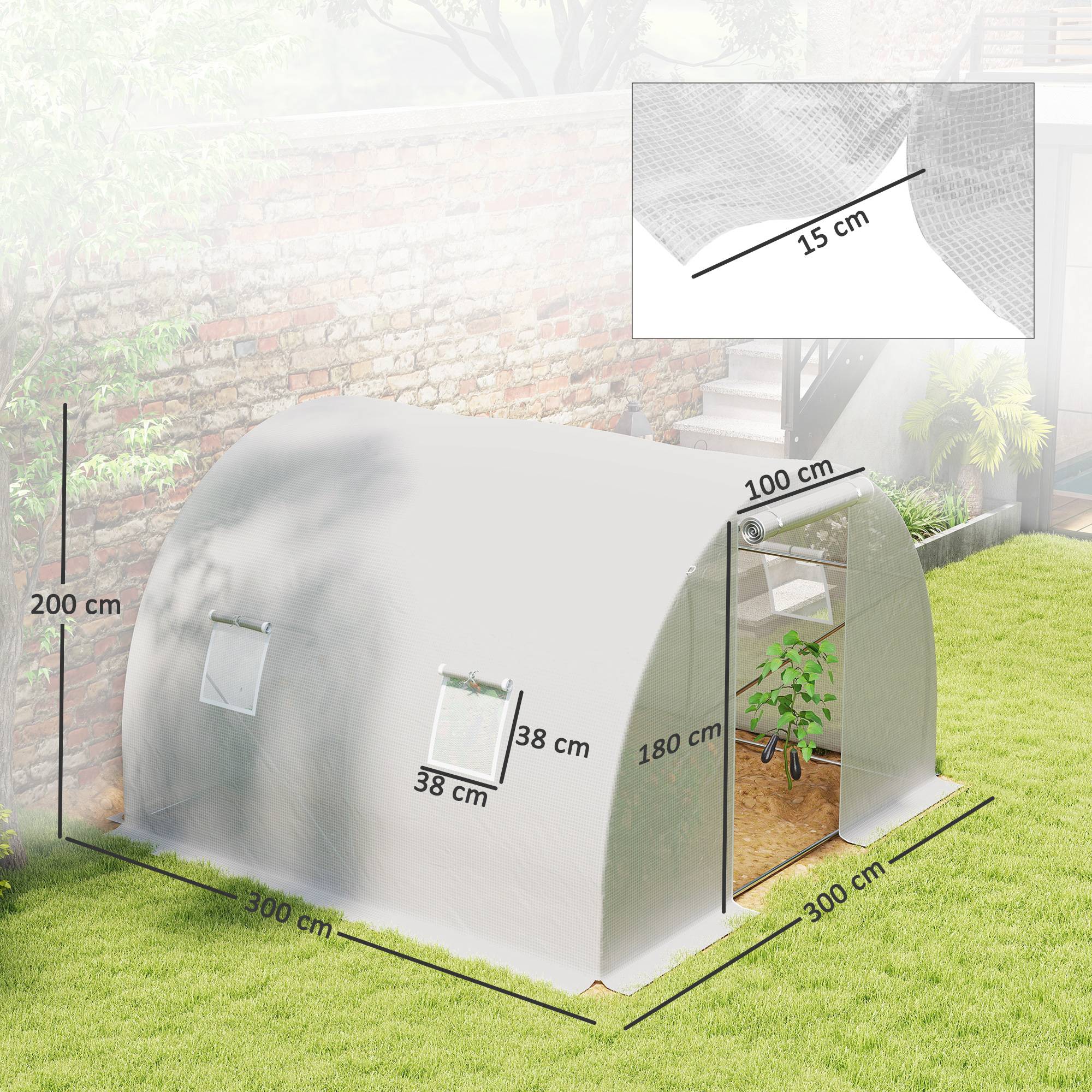 ComfortXL - Serre tunnel de jardin PE 3 x 3 x 2 m blanche 9 m² porte zippée 4 fenêtres - ComfortXL Outdoor Living - Image 5