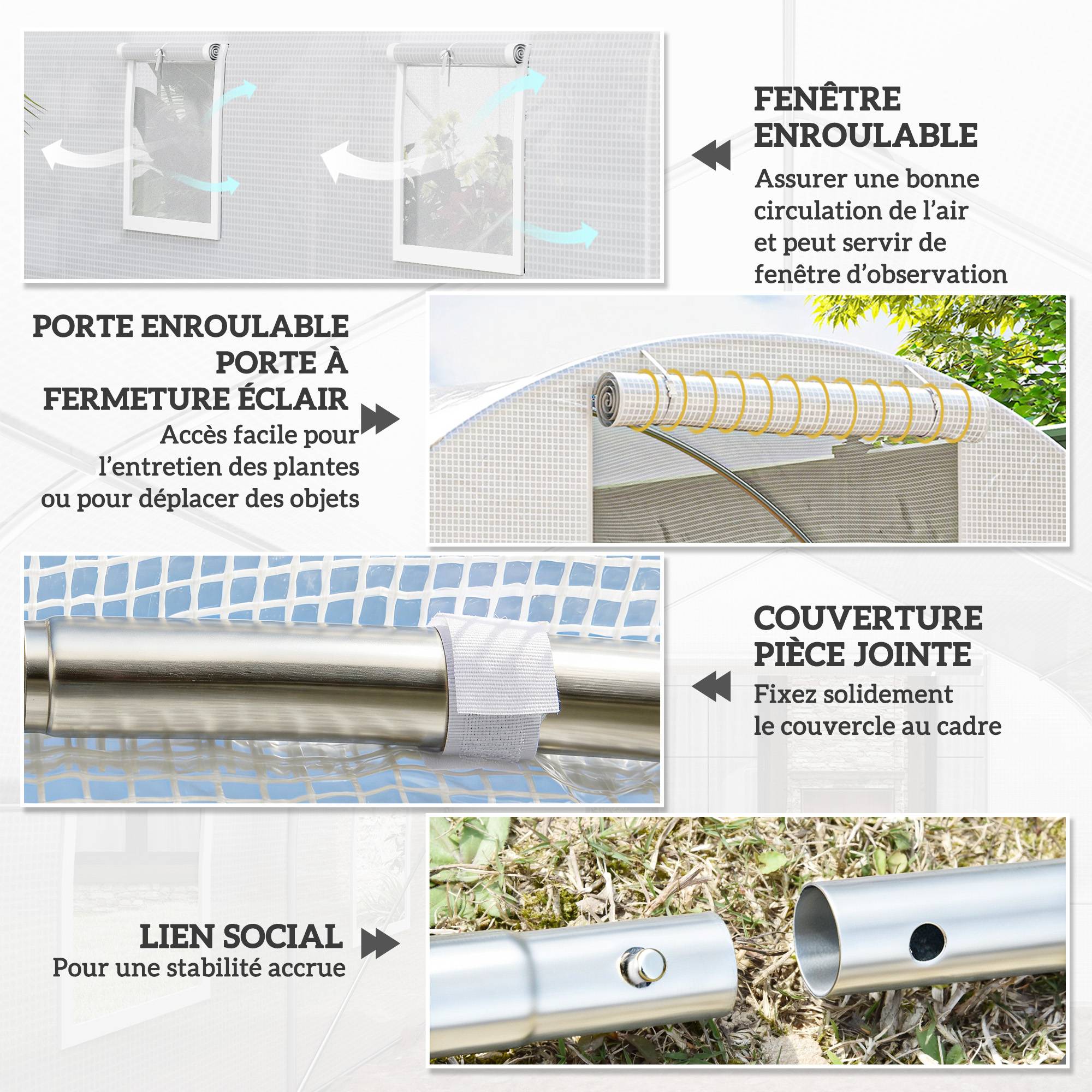 ComfortXL - Serre tunnel de jardin PE 3 x 3 x 2 m blanche 9 m² porte zippée 4 fenêtres - ComfortXL Outdoor Living - Image 8