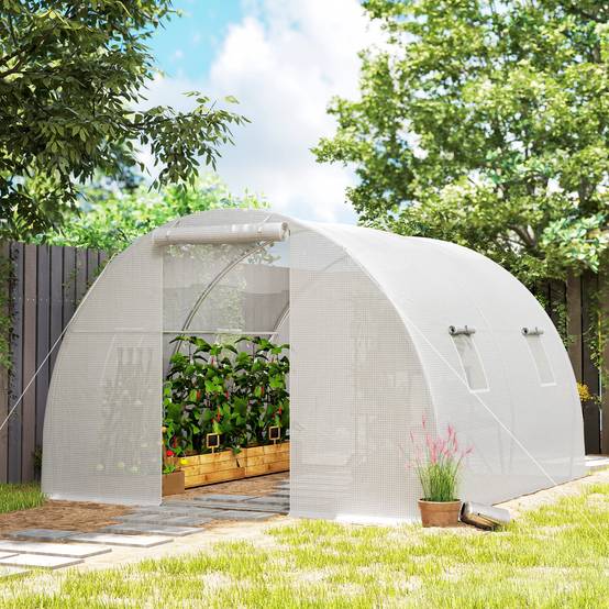 ComfortXL - Serre tunnel de jardin PE 3 x 3 x 2 m blanche 9 m² porte zippée 4 fenêtres - ComfortXL Outdoor Living - Image 3