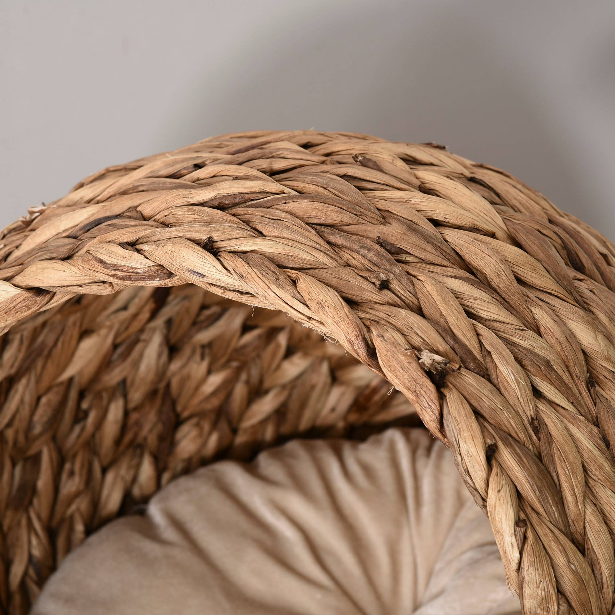 Sans Marque - Panier Rotin cachette chat maison lit avec coussin jacinthe d'eau Brun 50x42x60cm - Image 10