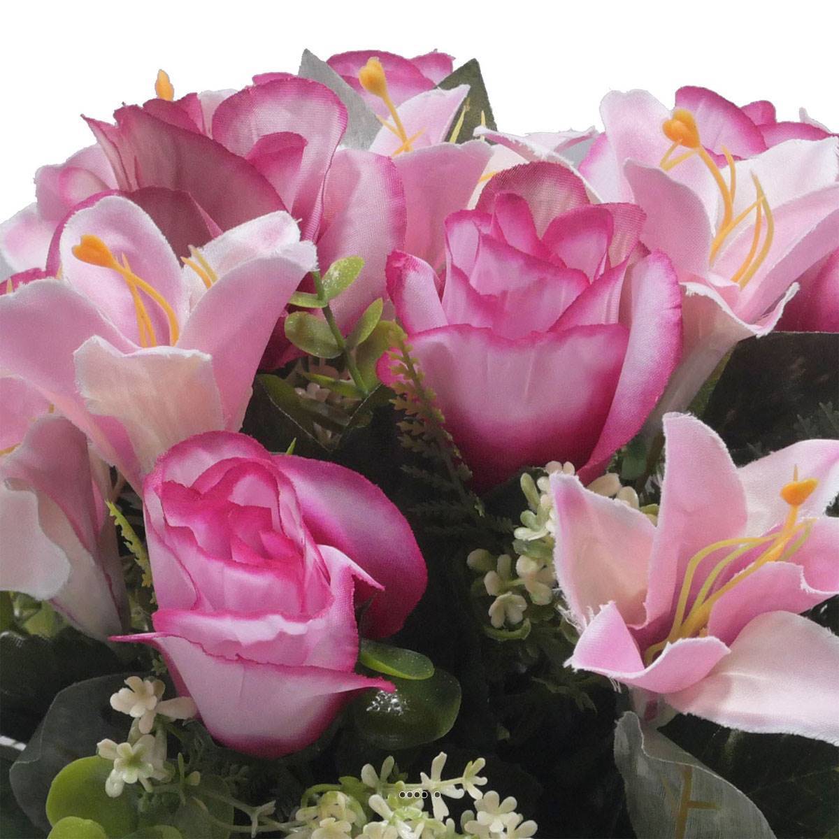 Artificielles - Vasque de Rose, Lys et mini fleurs Rose artificiels pour la toussaint - couleur: Rose 715 - Image 3