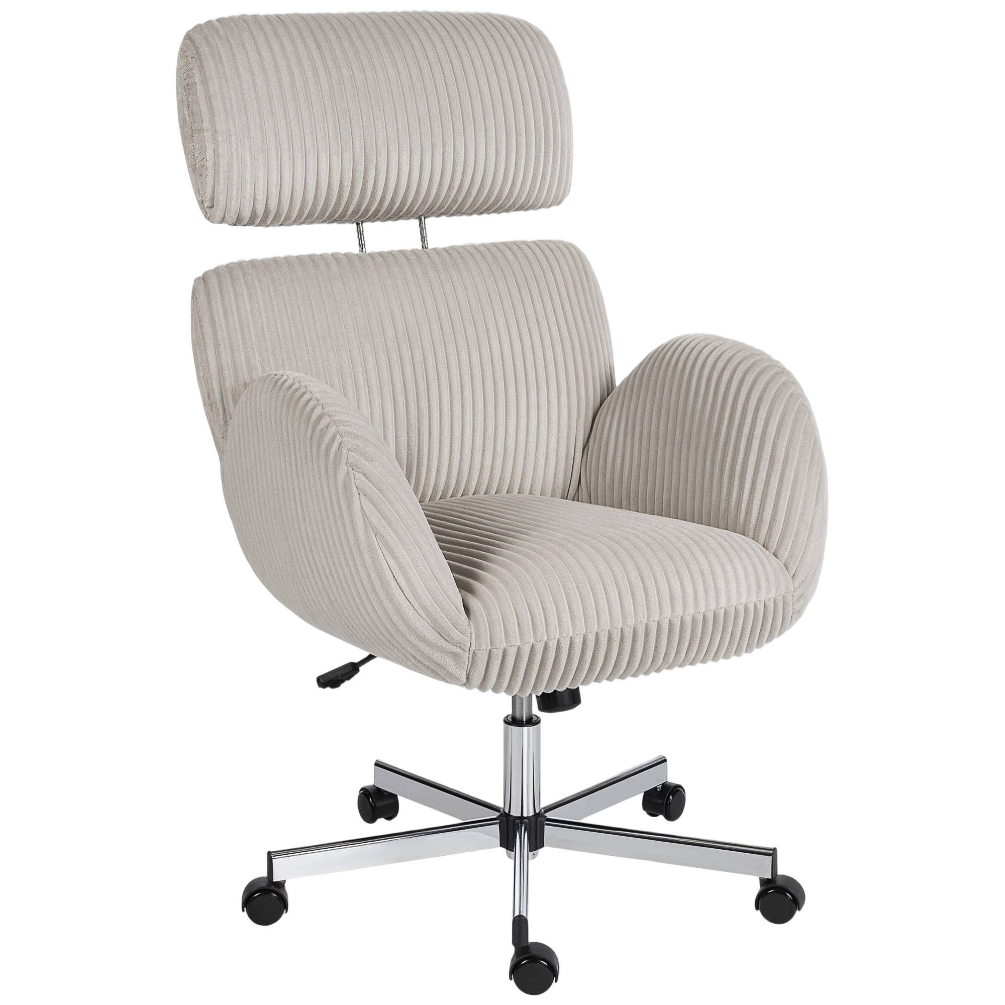 Sans Marque - Chaise bureau ergonomique en velours, fauteuil de bureau avec dossier haut, appui-tête réglable et accoudoirs, gris - Image 1