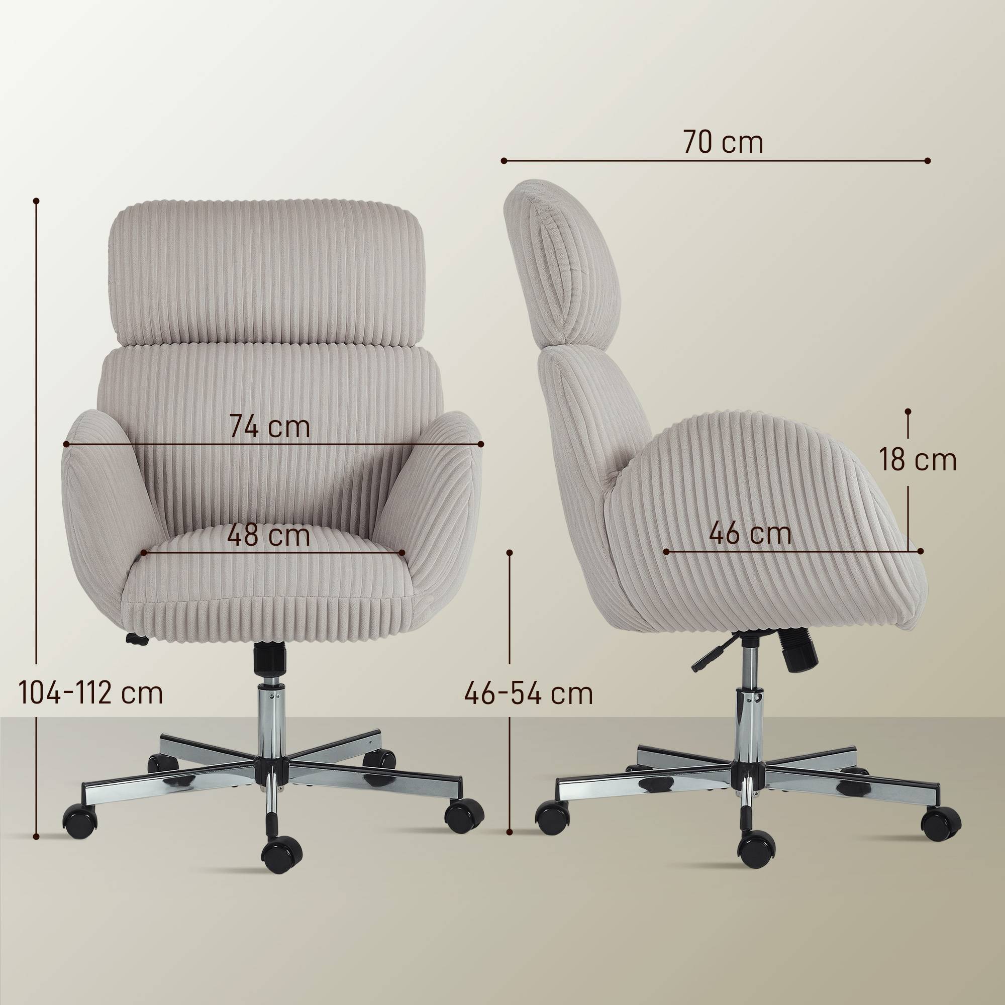 Sans Marque - Chaise bureau ergonomique en velours, fauteuil de bureau avec dossier haut, appui-tête réglable et accoudoirs, gris - Image 5
