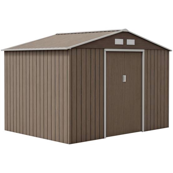Abri de jardin de 4,9 m² (277 x 195 x 192 cm) avec 2 portes coulissantes, toit en pente et 4 fenêtres imitation bois - Image 1