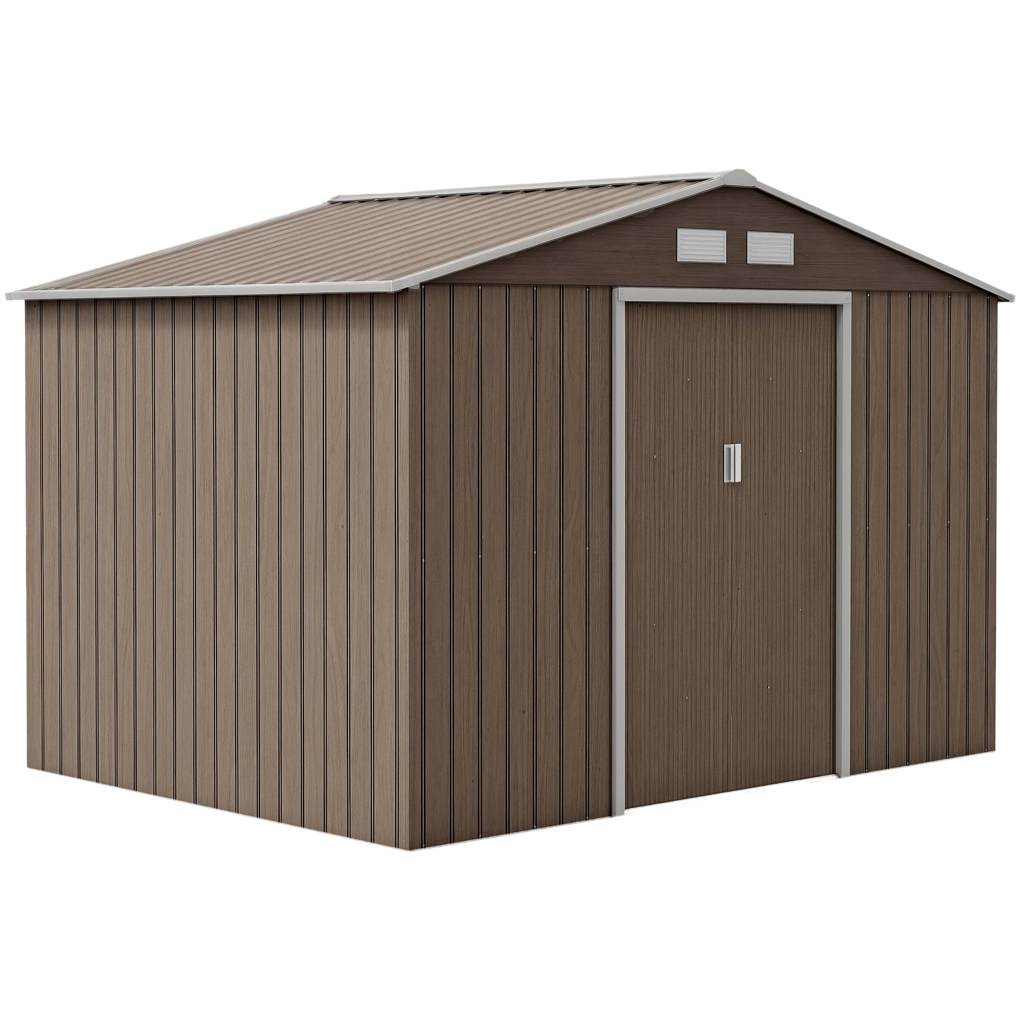 Abri de jardin de 4,9 m² (277 x 195 x 192 cm) avec 2 portes coulissantes, toit en pente et 4 fenêtres imitation bois - Image 1