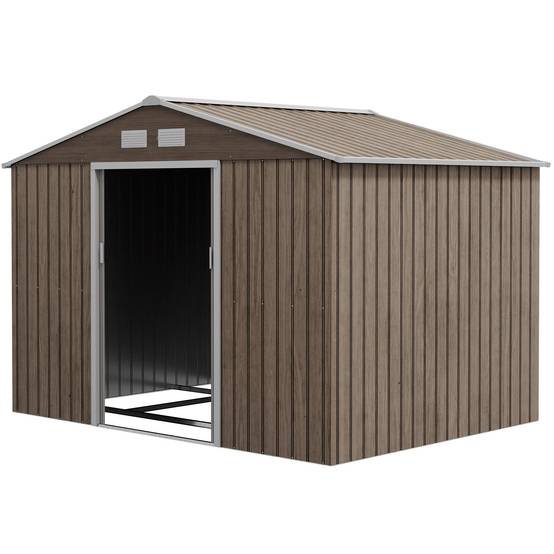 Abri de jardin de 4,9 m² (277 x 195 x 192 cm) avec 2 portes coulissantes, toit en pente et 4 fenêtres imitation bois - Image 2