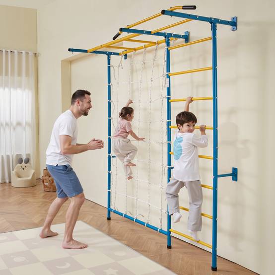 VEVOR Jungle gym intérieur 7-en-1, échelle suédoise acier. Barre traction, corde, anneaux. Charge 220 lb. - Image 8