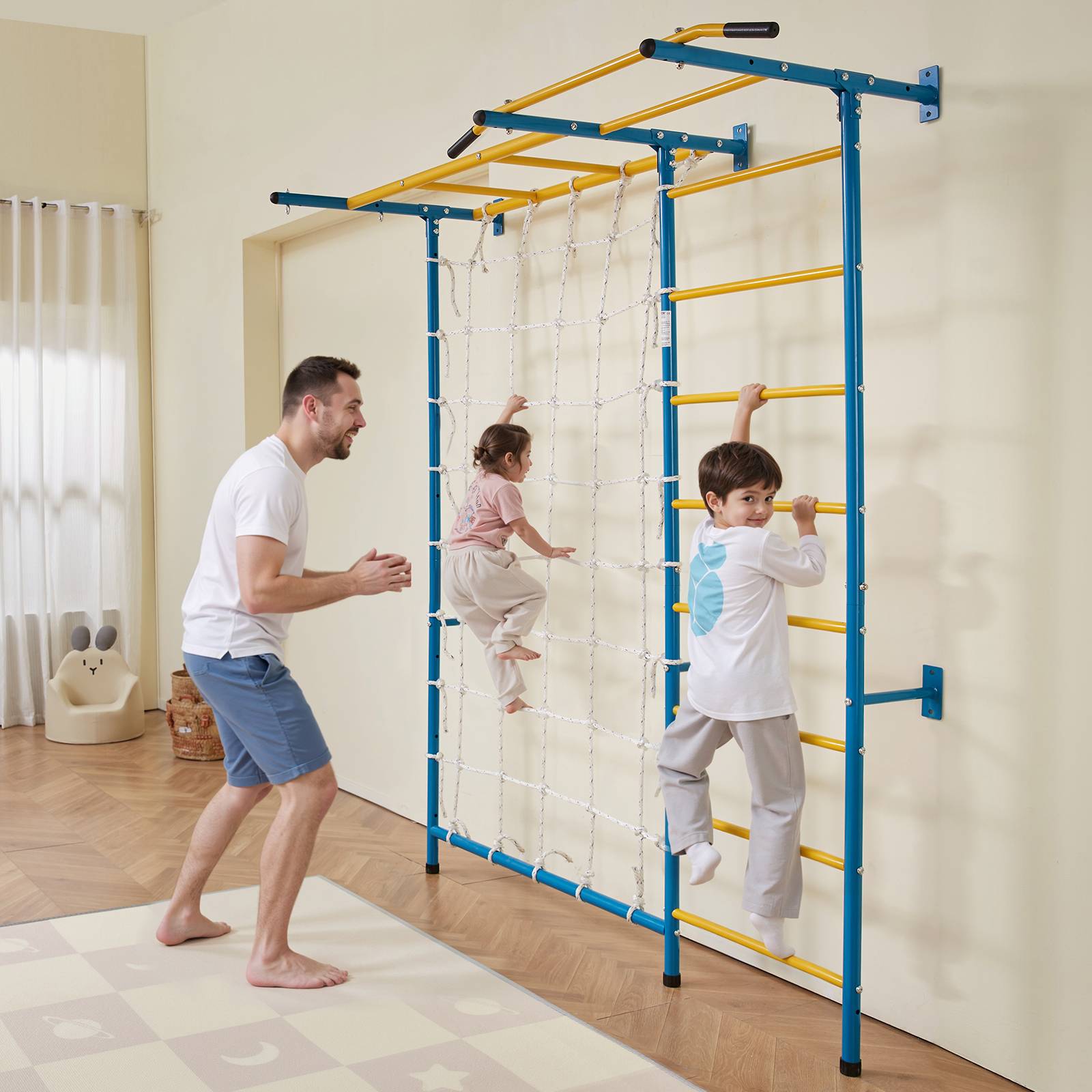 VEVOR Jungle gym intérieur 7-en-1, échelle suédoise acier. Barre traction, corde, anneaux. Charge 220 lb. - Image 8