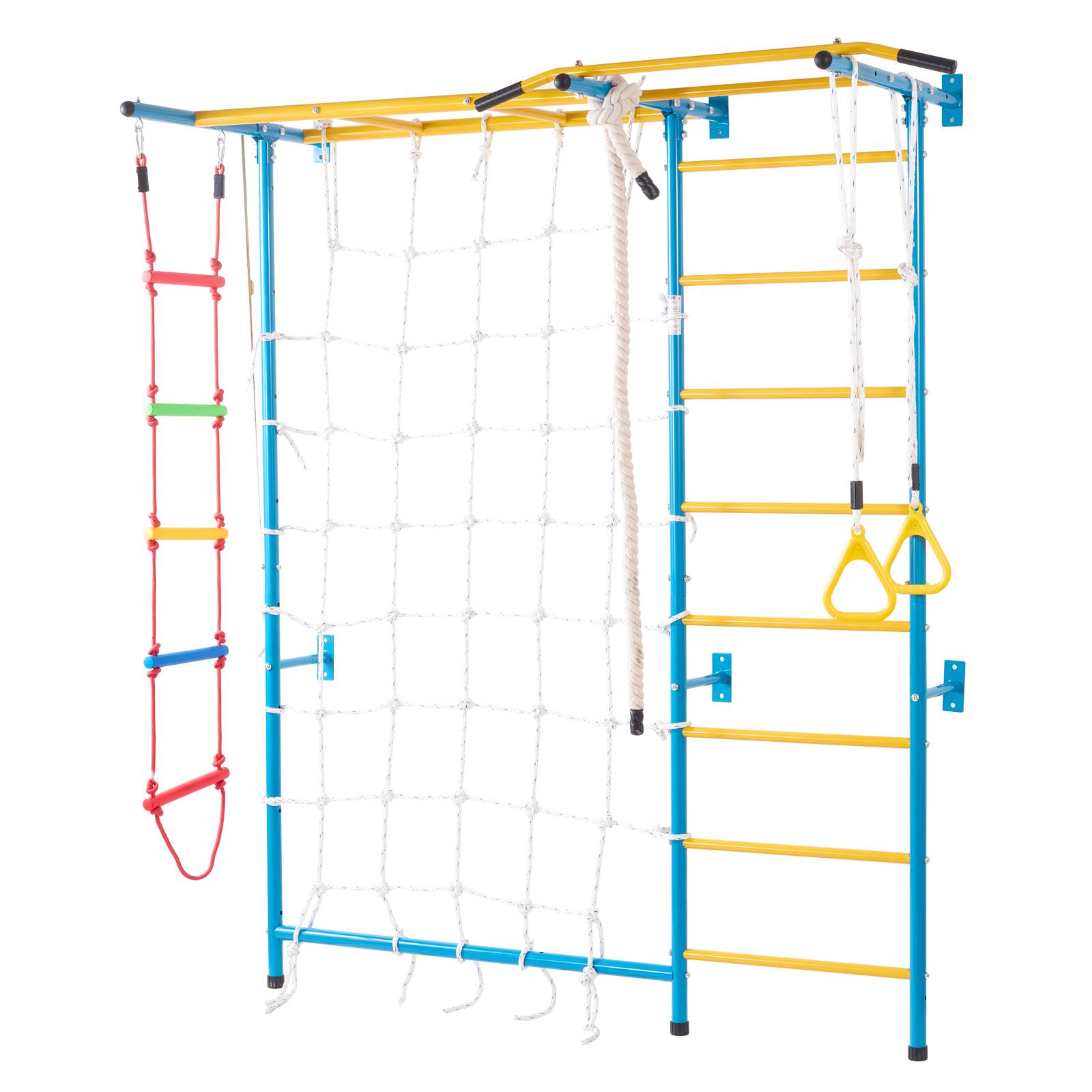 VEVOR Jungle gym intérieur 7-en-1, échelle suédoise acier. Barre traction, corde, anneaux. Charge 220 lb. - Image 1