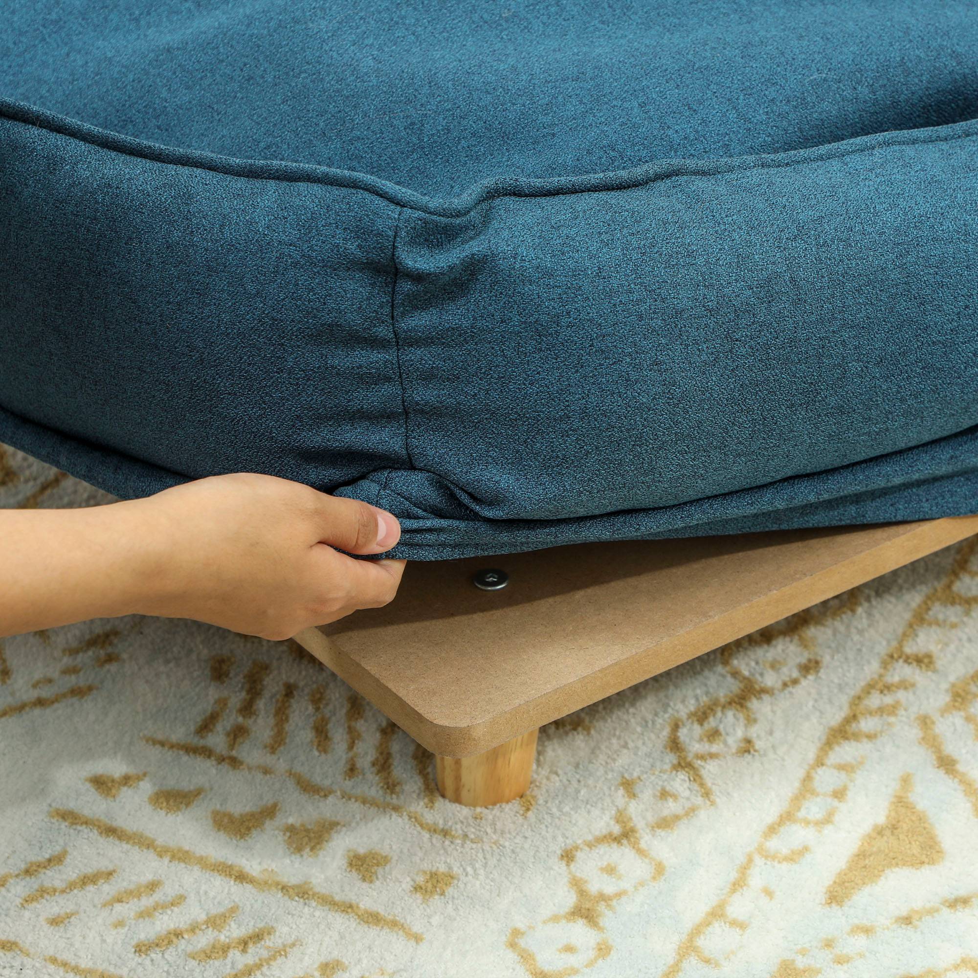 Lit surélevé pour chien, pieds bois, coussin lavable, charge 30kg,96x66x24cm,bleu - Image 10