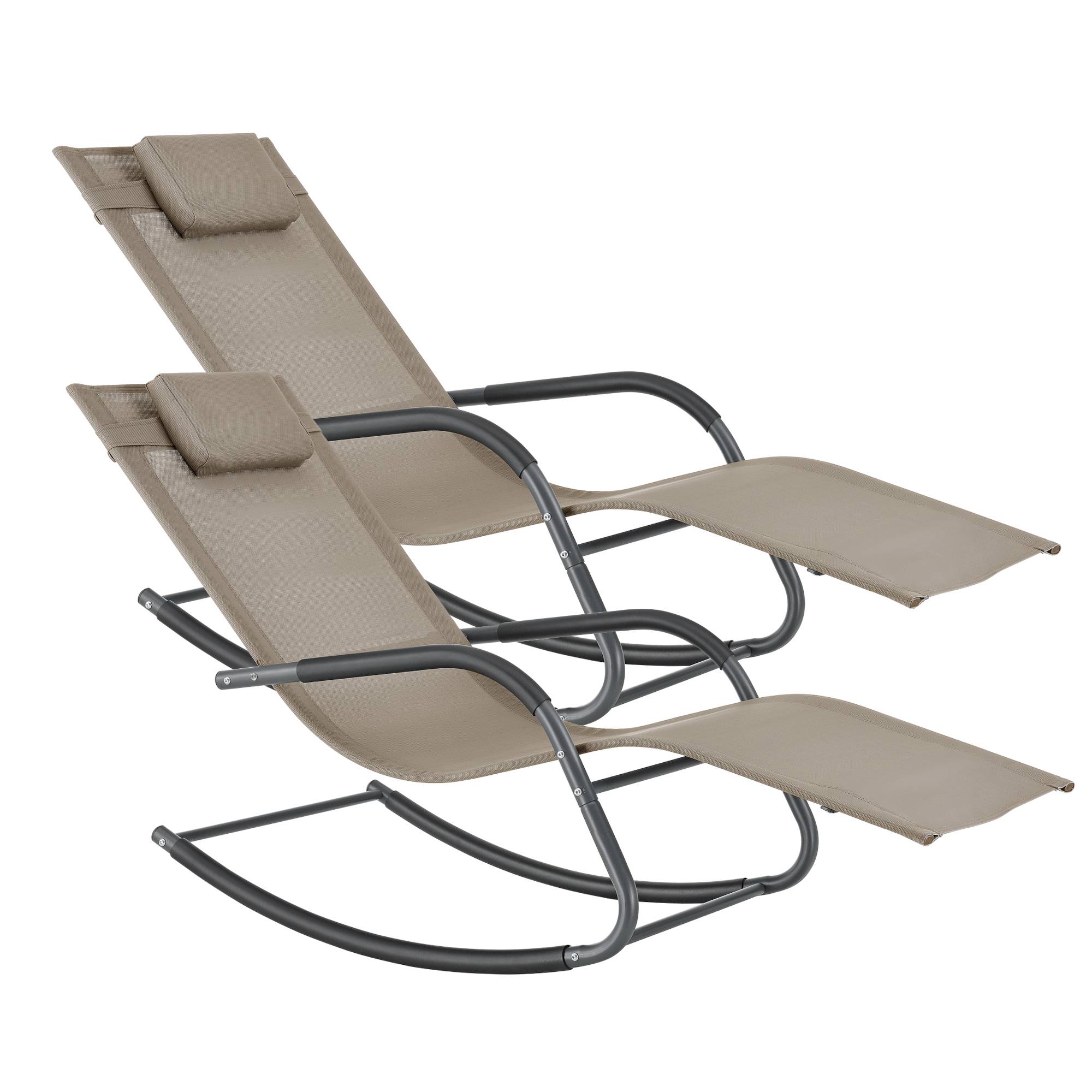 Lot de 2 Bains de Soleil à Bascule Caracena Acier Textile Beige [en.casa] - Image 1