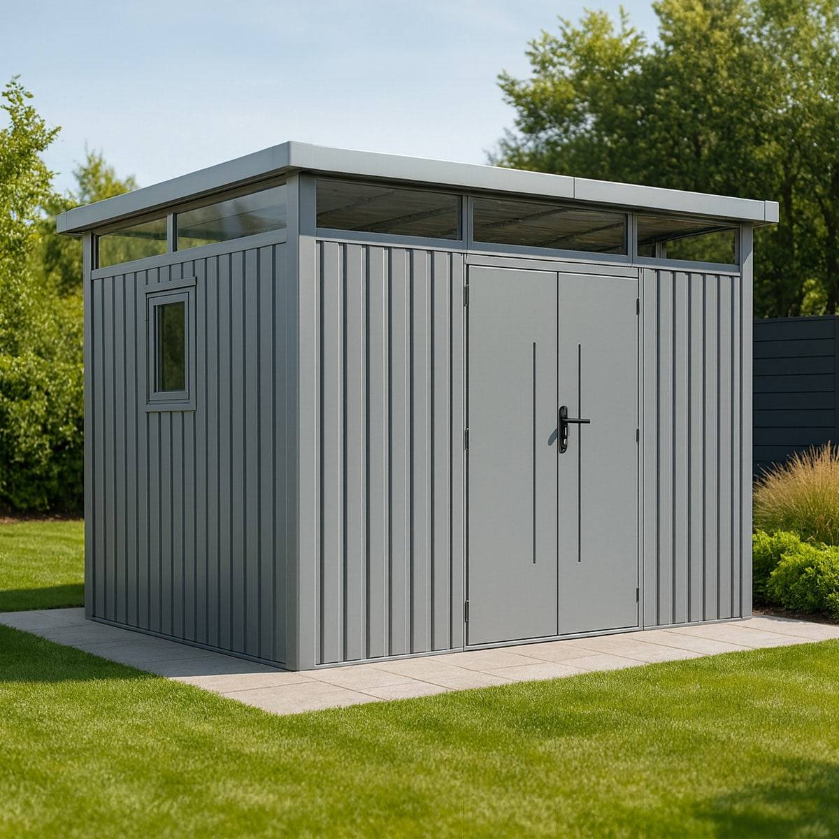 Trigano Jardin - Abri de jardin métal Aluminium Blanc 7.45m² toit plat + kit d'ancrage - Image 7