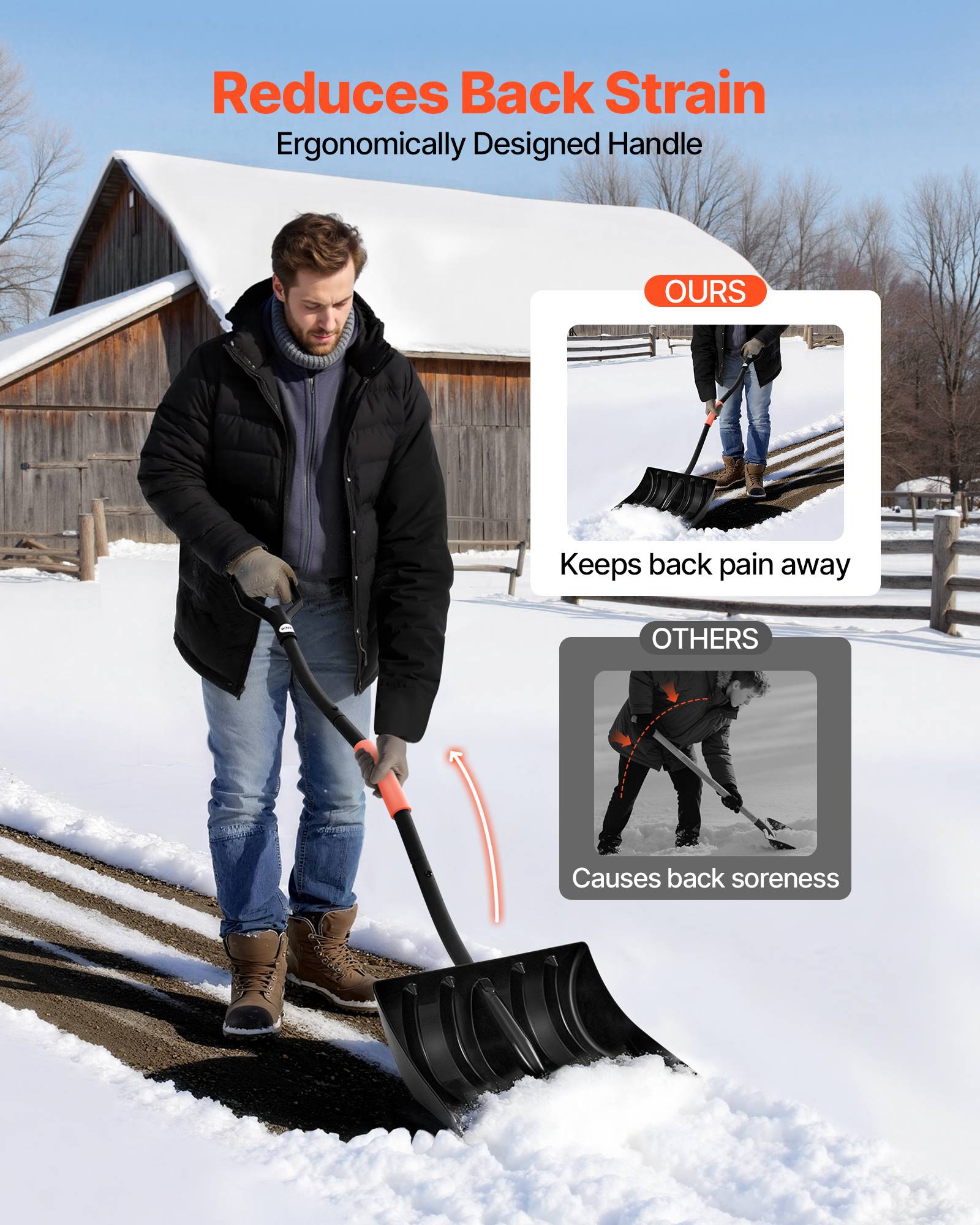 Vevor - VEVOR Pelle à neige ergonomique en plastique 42 cm de large avec poignées en D - Image 3