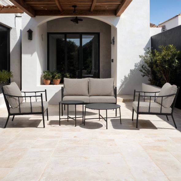 Salon de jardin NAPOLI en acier noir tissu ecru Beau Rivage - Image 2