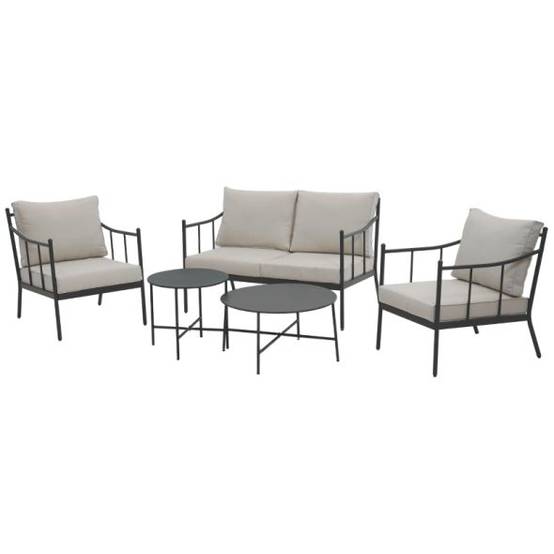 Salon de jardin NAPOLI en acier noir tissu ecru Beau Rivage - Image 1