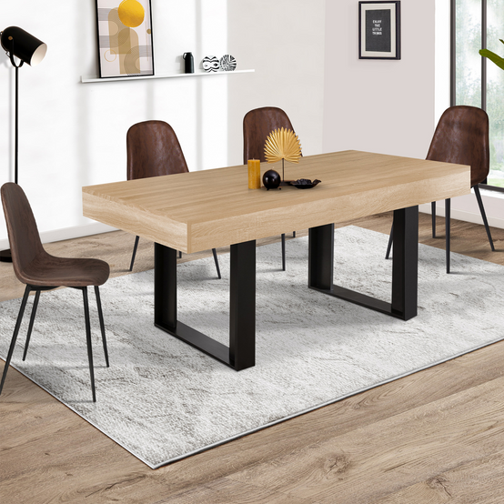 Table à manger rectangle PHOENIX 6 personnes bois et noir 160 cm - Image 1