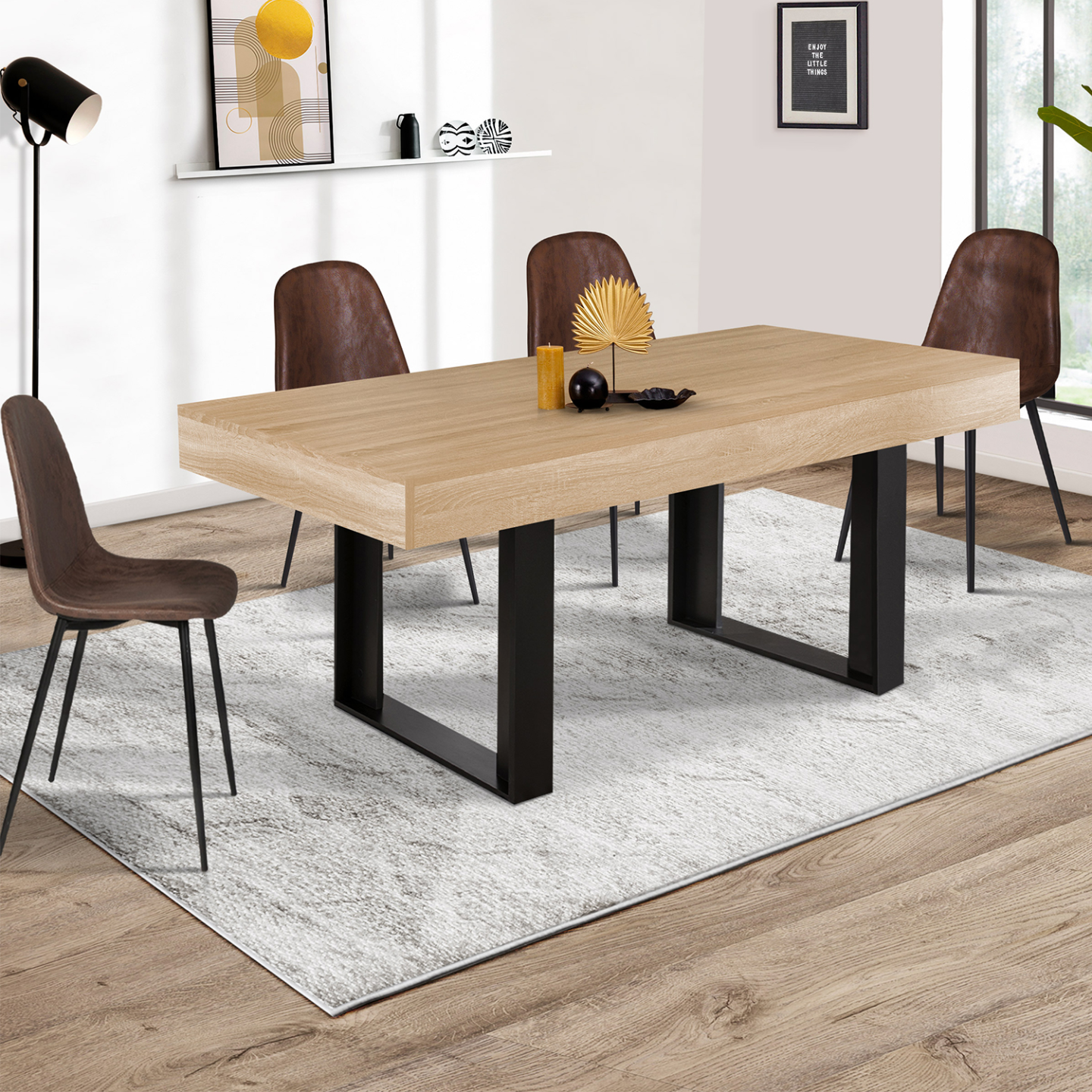 Table à manger rectangle PHOENIX 6 personnes bois et noir 160 cm - Image 1