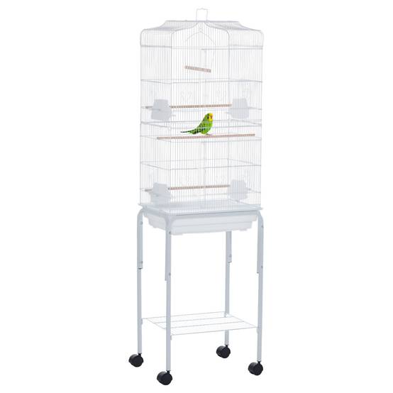 Grande volière sur pied Acier perroquets perruches toit ouvrant Blanc 157cm - ComfortXL Outdoor Living - Image 1