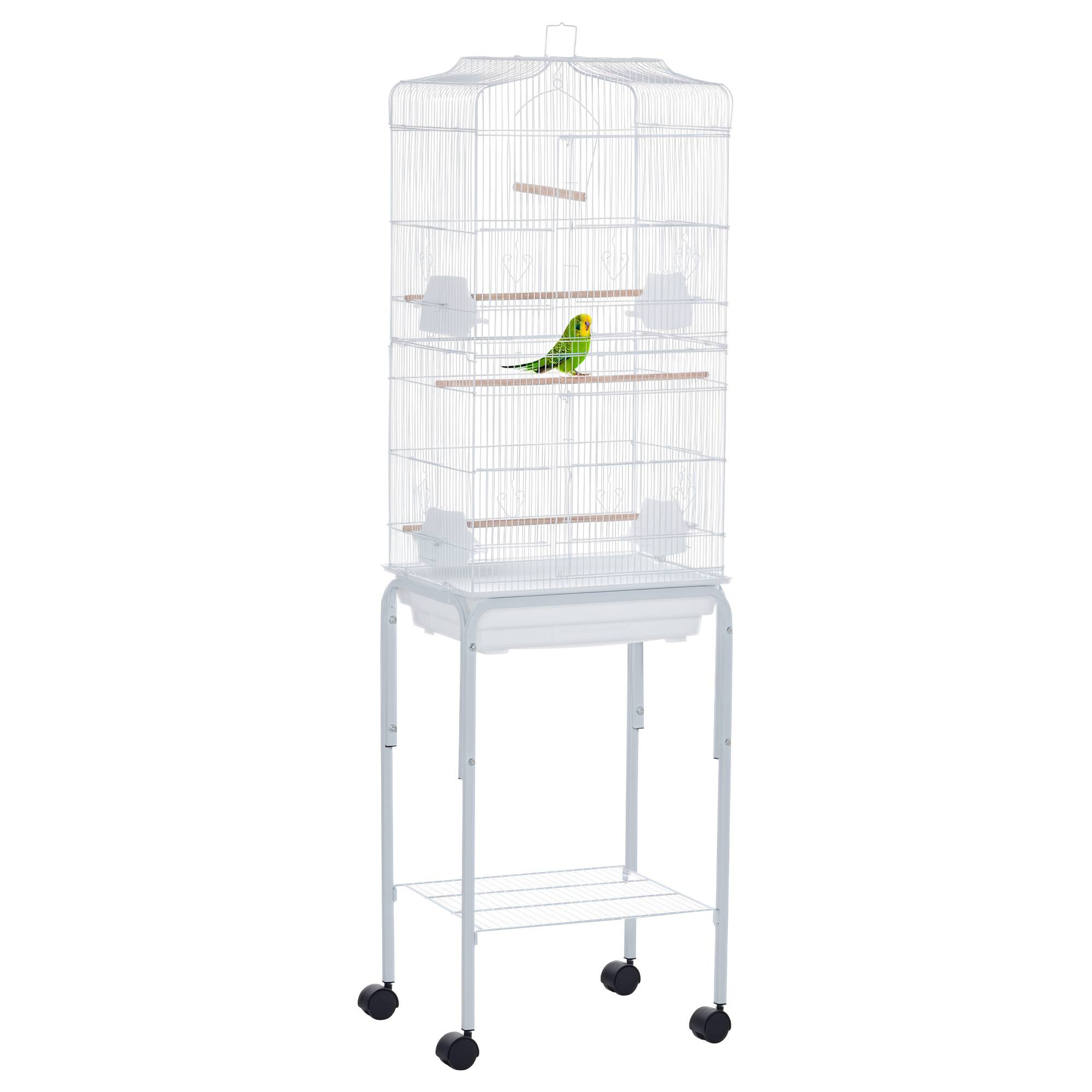 Grande volière sur pied Acier perroquets perruches toit ouvrant Blanc 157cm - ComfortXL Outdoor Living