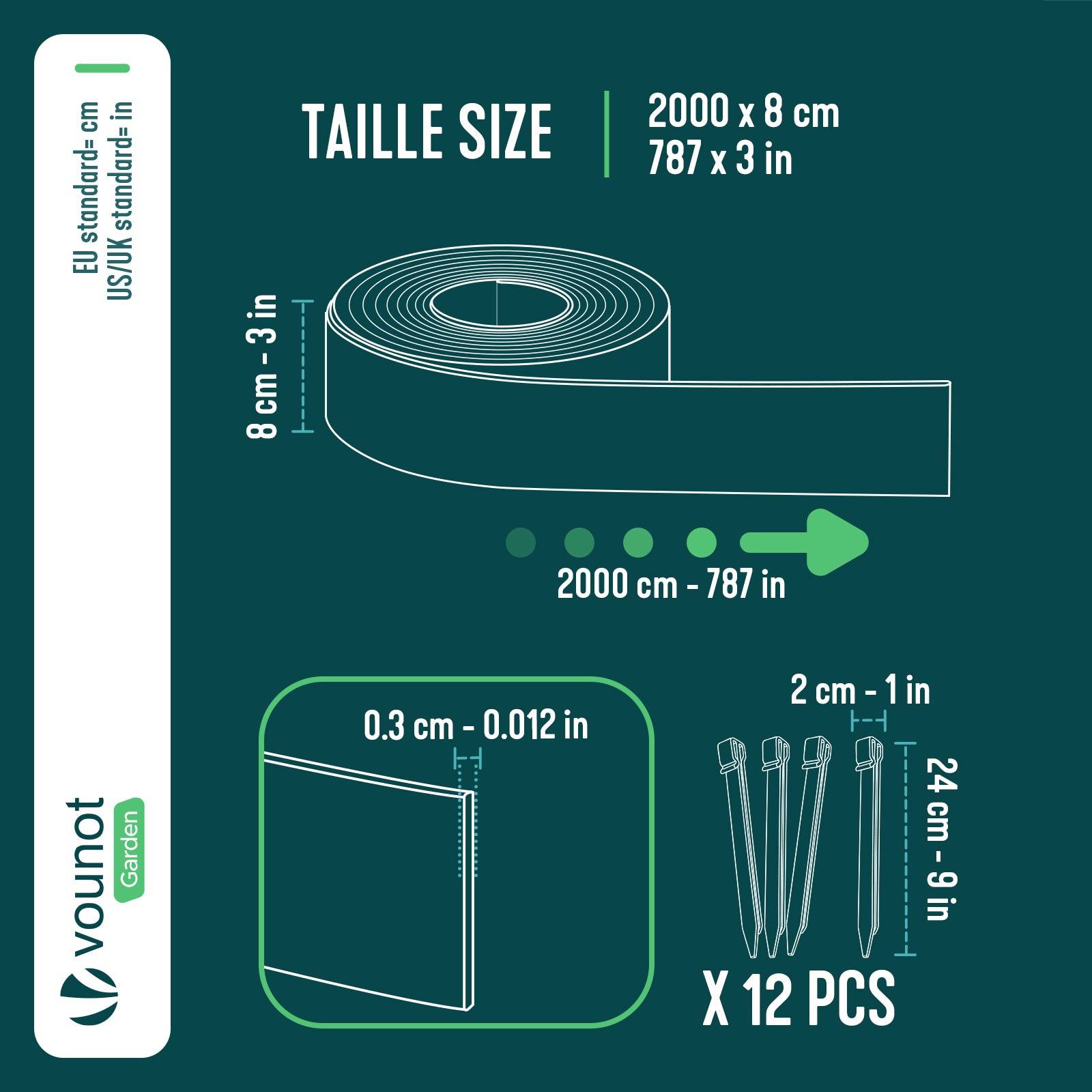Vounot - Bordure de jardin haute flexible en PE 20m avec 12 piquets marron - hauteur 8cm - epaisseur 3mm - Image 3