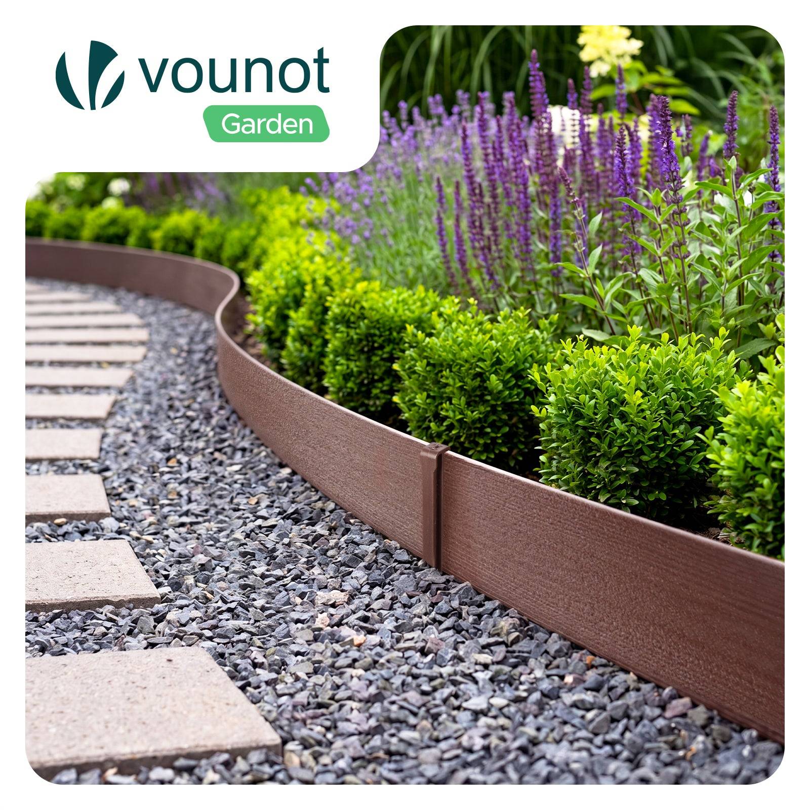 Vounot - Bordure de jardin haute flexible en PE 20m avec 12 piquets marron - hauteur 8cm - epaisseur 3mm - Image 2