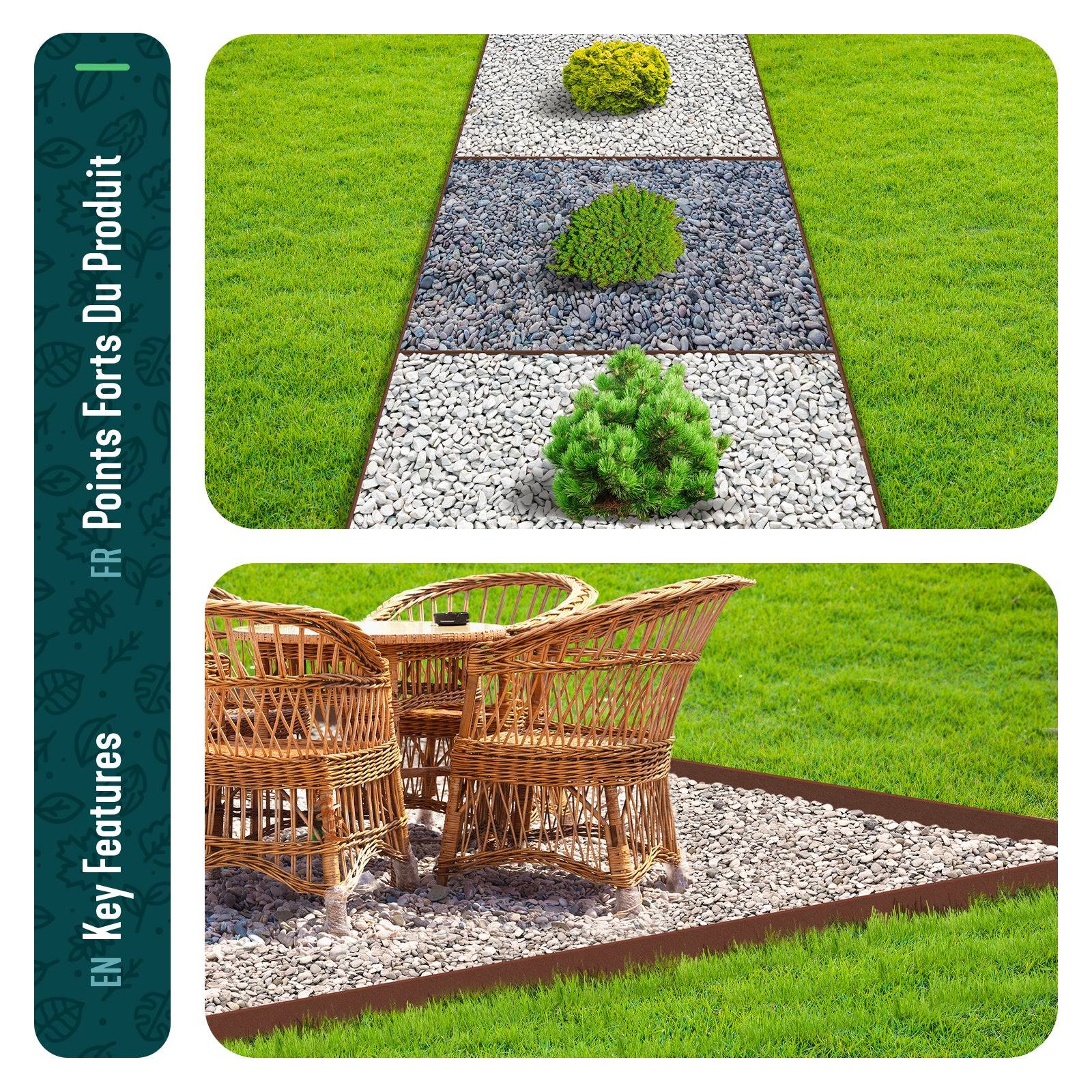 Vounot - Bordure de jardin haute flexible en PE 20m avec 12 piquets marron - hauteur 8cm - epaisseur 3mm - Image 7