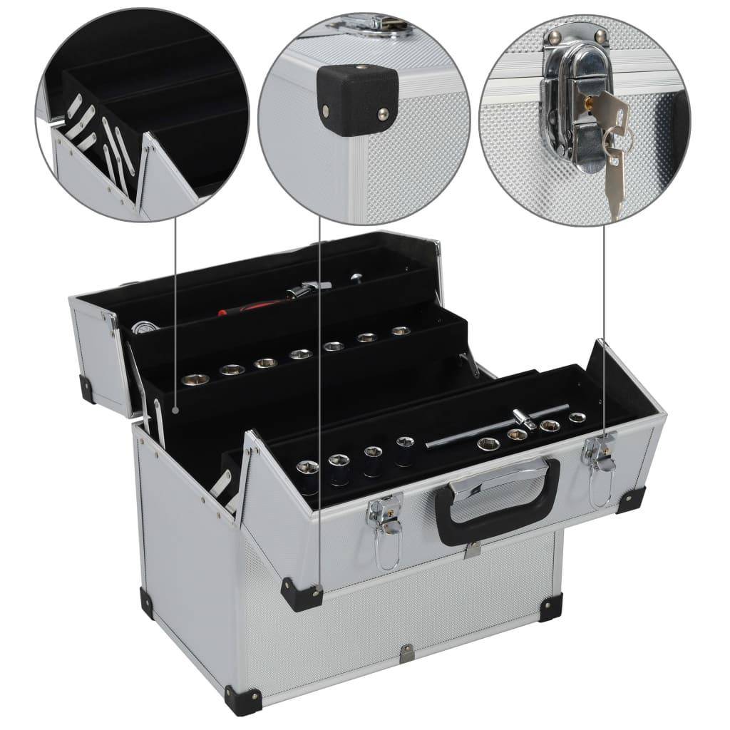 Helloshop26 - Boîte à outils valise à outils mallette à outils trolley à outils caisse à outils rangement stockage fichiers 38 x 22,5x34 cm argenté - Image 3