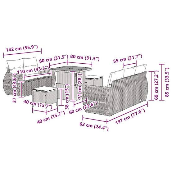 Salon de Jardin Modulable 7 Places Résine Tressée et Bois d'Acacia 8 pcs avec Table Noir – ComfortXL Outdoor Living - Image 4