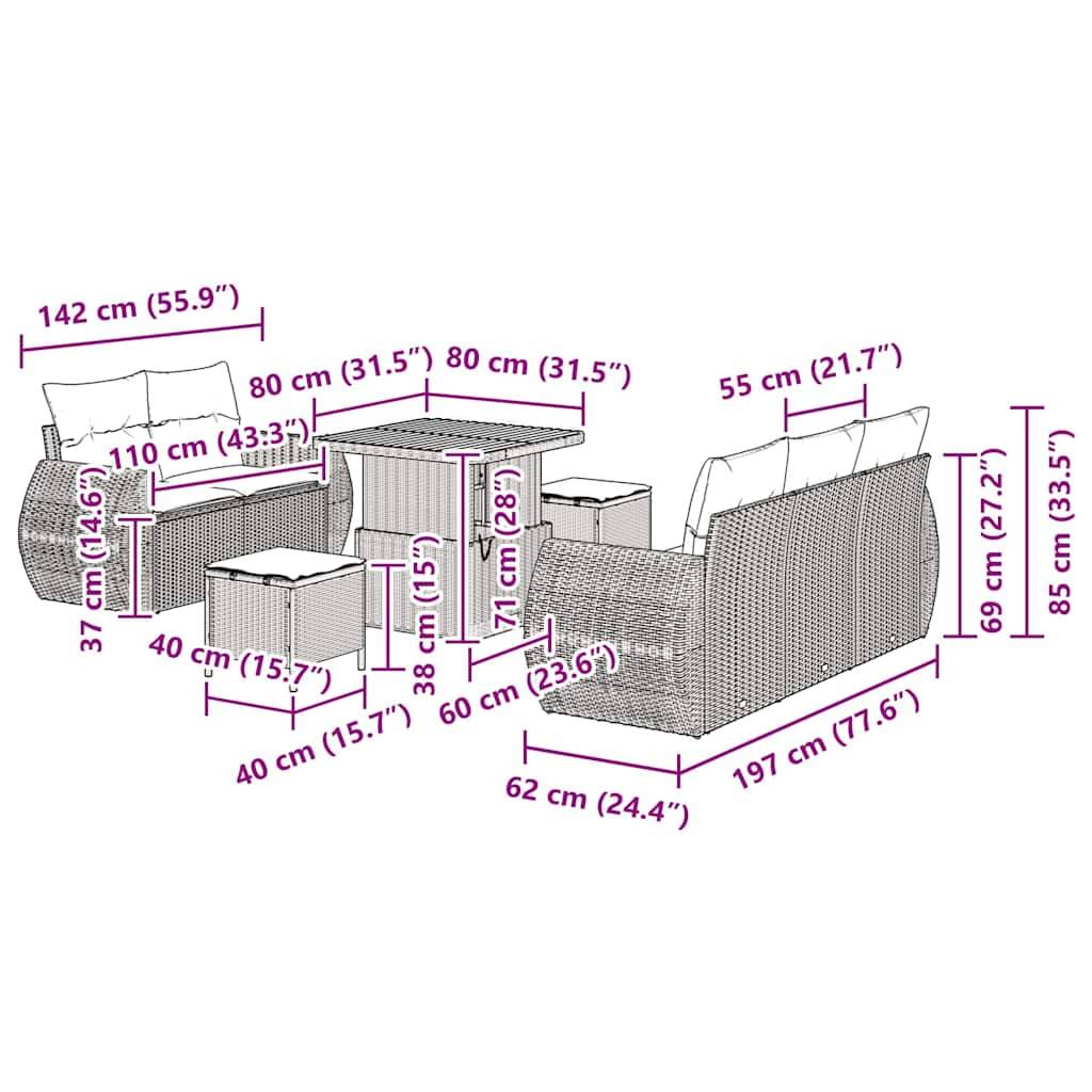 Salon de Jardin Modulable 7 Places Résine Tressée et Bois d'Acacia 8 pcs avec Table Noir – ComfortXL Outdoor Living - Image 4