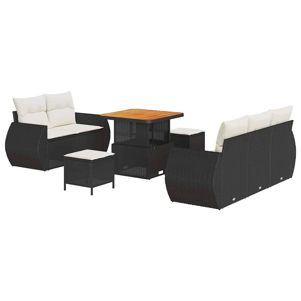 Salon de Jardin Modulable 7 Places Résine Tressée et Bois d'Acacia 8 pcs avec Table Noir – ComfortXL Outdoor Living - Image 2