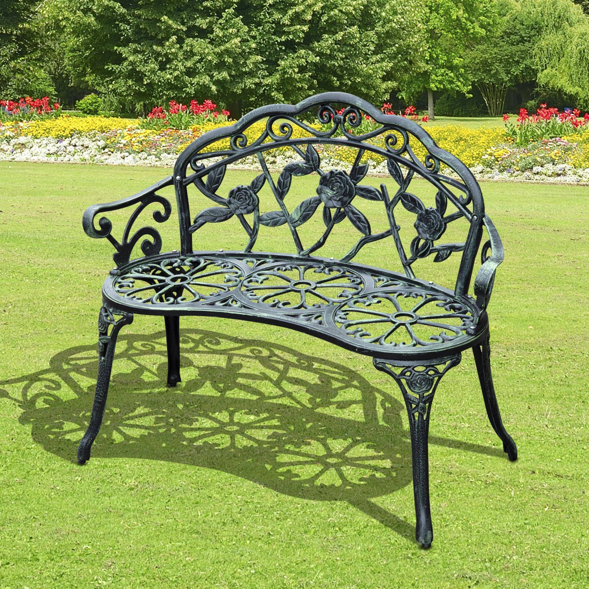 Banc de jardin 2 places en métal, style rétro, motif floral, idéal pour balcon, terrasse ou. Charge maximale : 240 kg. Dimensions : 100 x 54 x 78 cm - Image 4