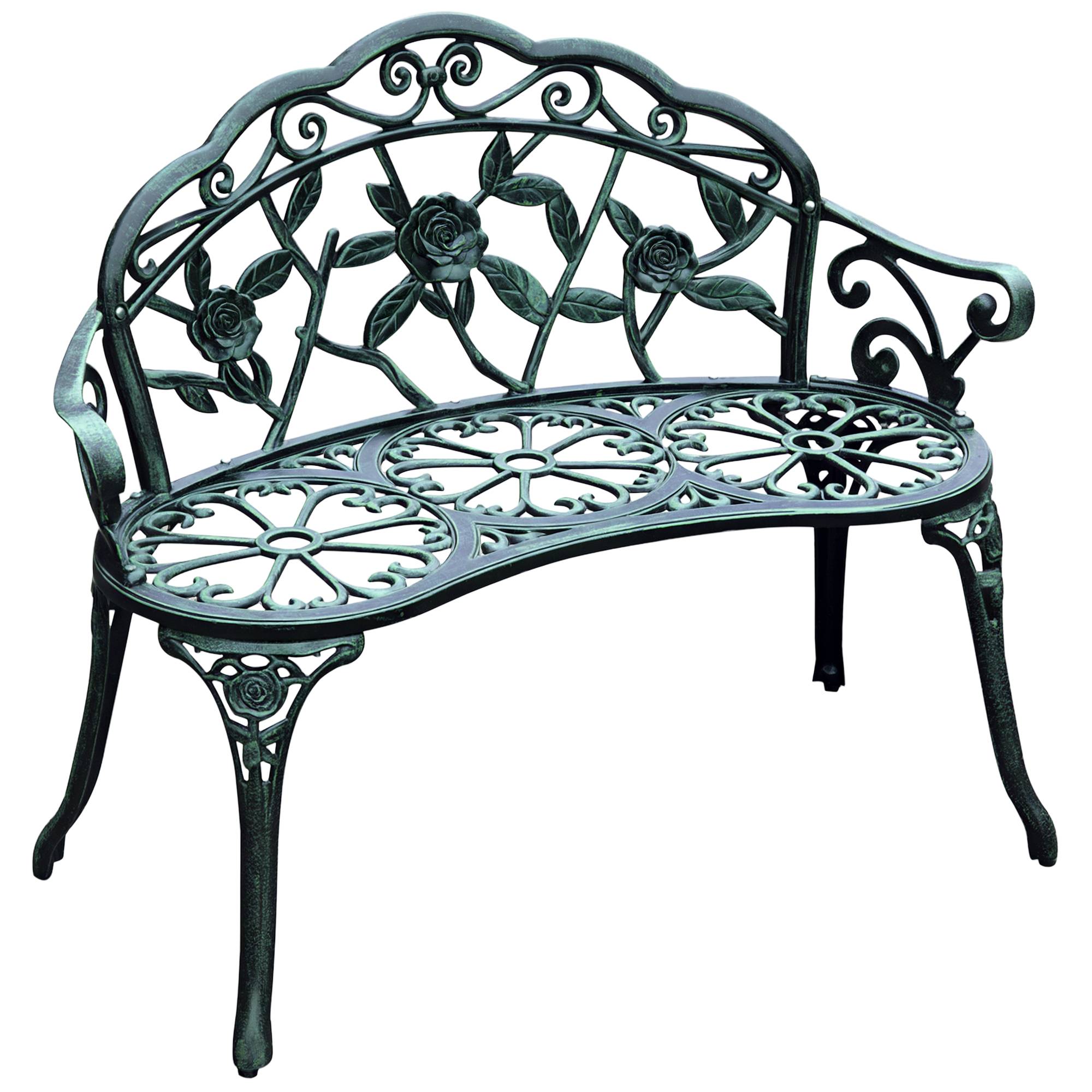 Banc de jardin 2 places en métal, style rétro, motif floral, idéal pour balcon, terrasse ou. Charge maximale : 240 kg. Dimensions : 100 x 54 x 78 cm - Image 1