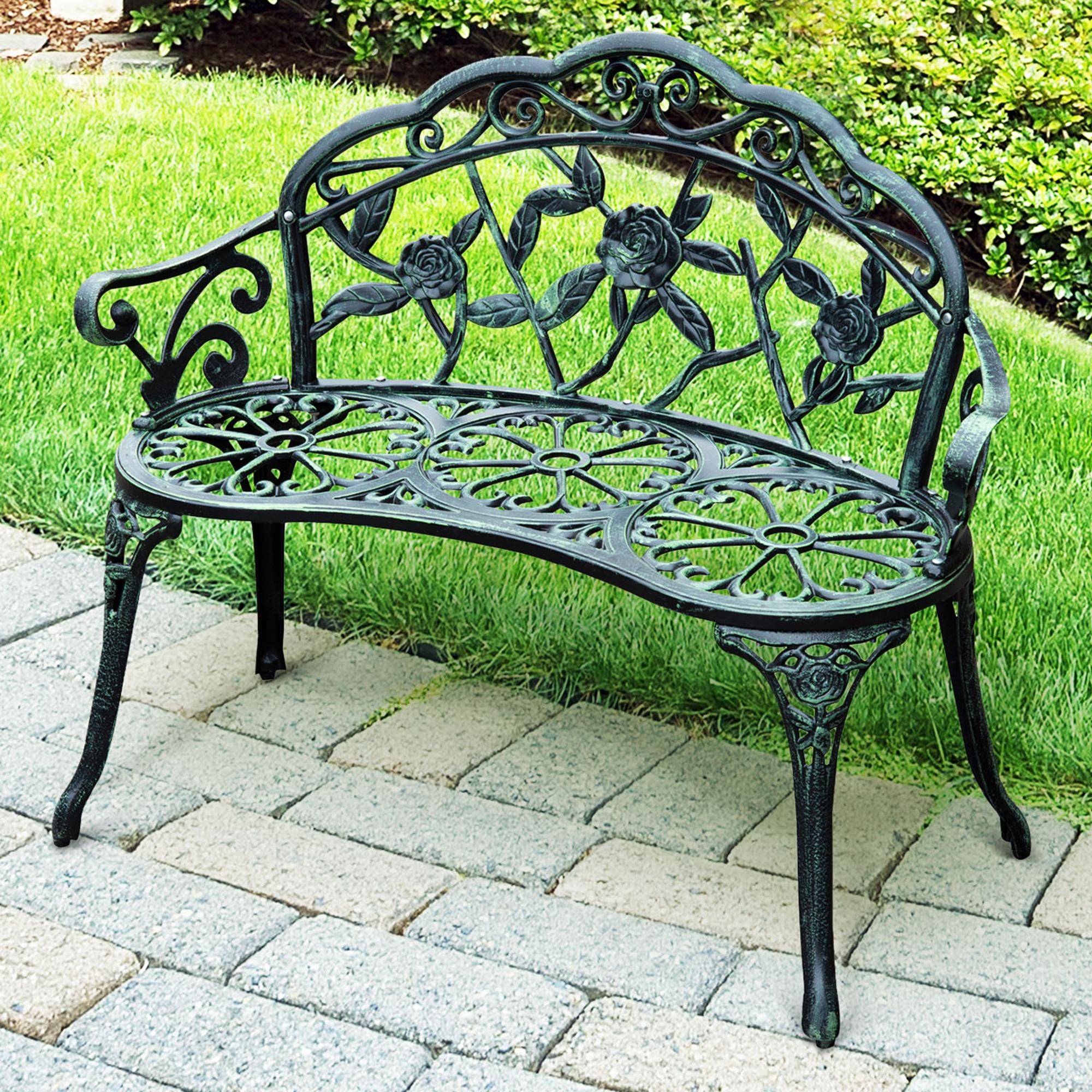 Banc de jardin 2 places en métal, style rétro, motif floral, idéal pour balcon, terrasse ou. Charge maximale : 240 kg. Dimensions : 100 x 54 x 78 cm - Image 3