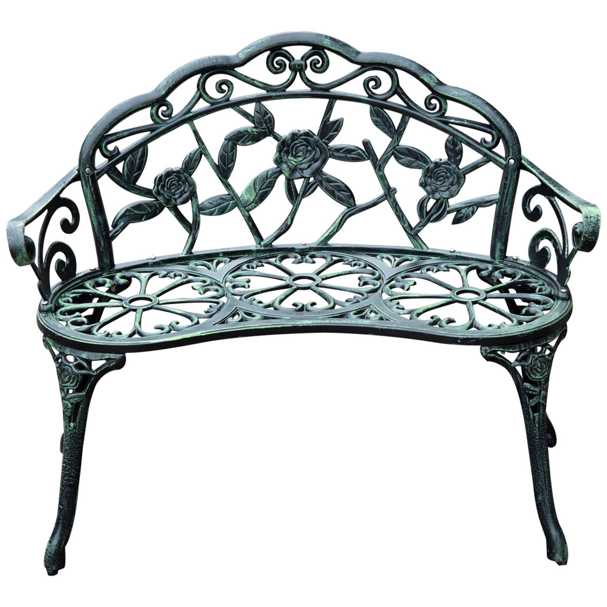 Banc de jardin 2 places en métal, style rétro, motif floral, idéal pour balcon, terrasse ou. Charge maximale : 240 kg. Dimensions : 100 x 54 x 78 cm - Image 2